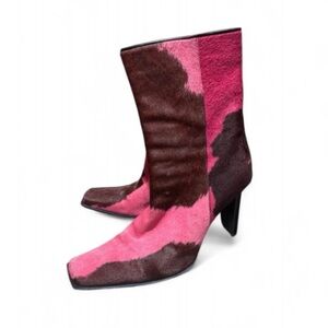Casadei Pink and Brown Calf Hair Heeled Boots EU 40.5